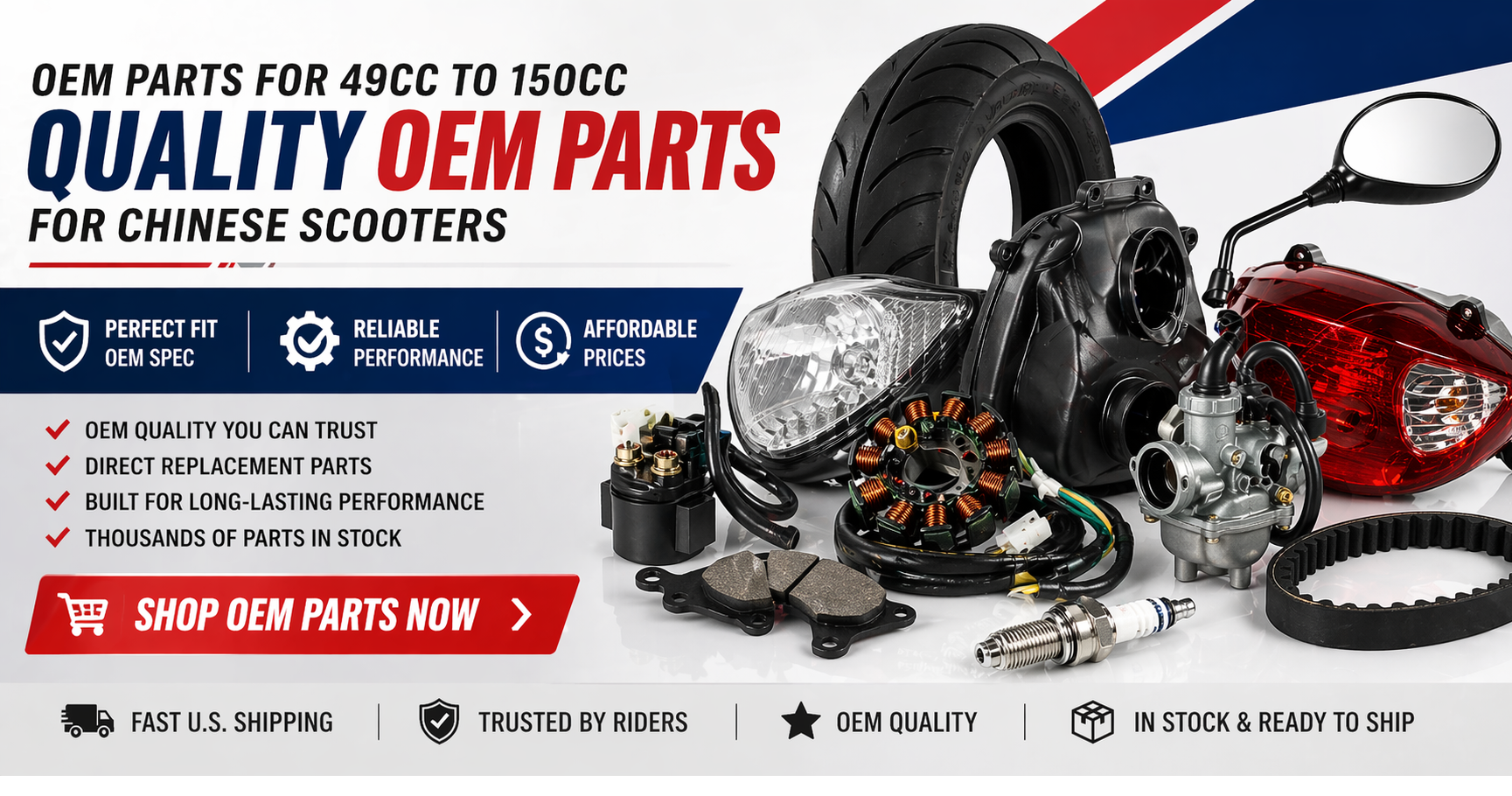 OEM Parts for Chinese Scooters 49cc, 50cc, 150cc. 250cc